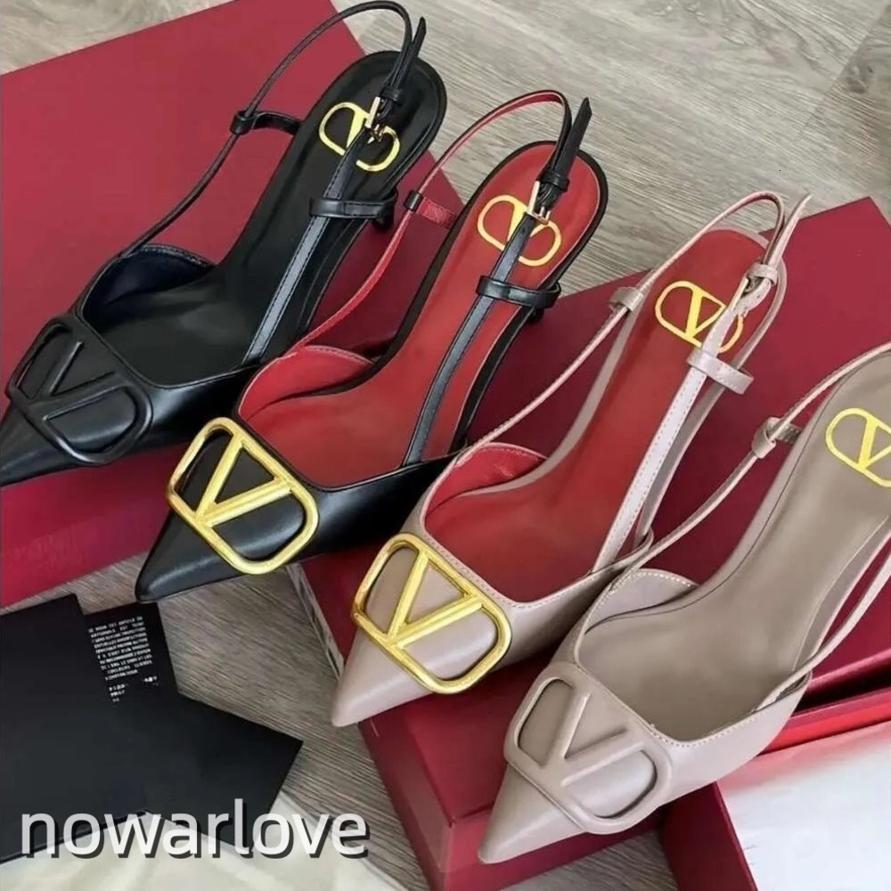 Designer High Heels Womens Sandals Metal Buckle Pointed ToeThin Heel Genuine Leather for Women Shoes 4cm 6cm 8cm 10cm Summer Ladies Beach Sandal Party Wedding Shoes