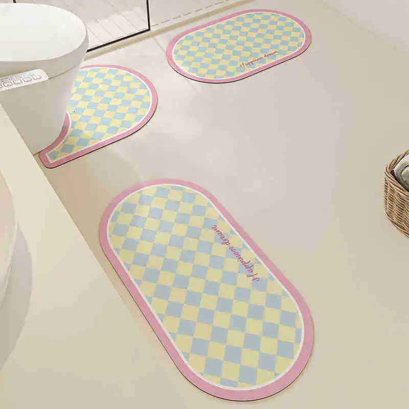 VIKAMA Cute Plaid Three-Piece Carpet Bathroom Floor Mat Toilet Mat Door Mat Comfortable Waterproof Small Rug Home Decoration H251205