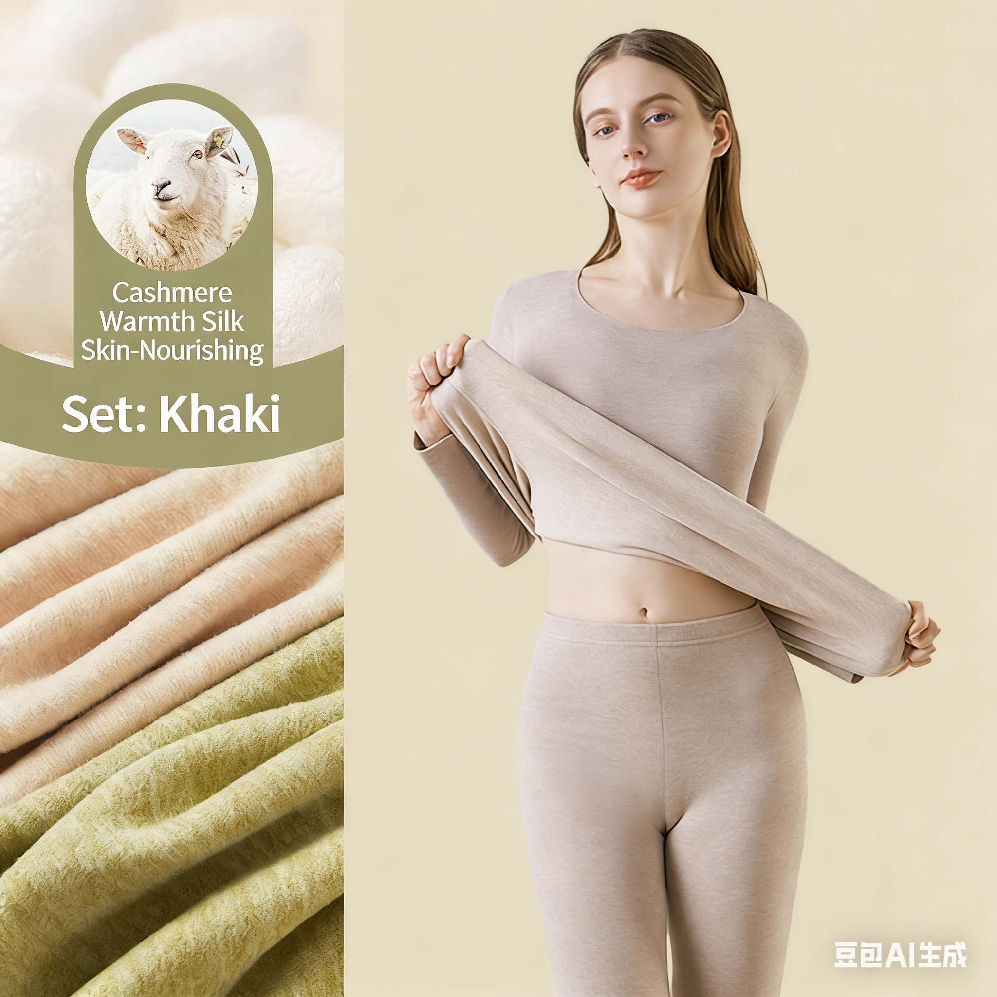 Women's Cashmere & Silk Autumn/Winter Thermal Set: Fleece-Lined Long Johns, Double-Sided Fleece Underwear, Thickened Leggings - Slim-Fit Base Lay