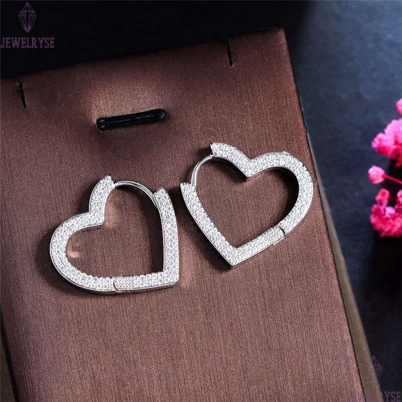 Cute Luxury Heart Designer Hoop Earrings for Women Girls White Blue AAA Cubic Zirconia 14K Gold Plated Copper Earring Party Valentines Day Girlfriend 