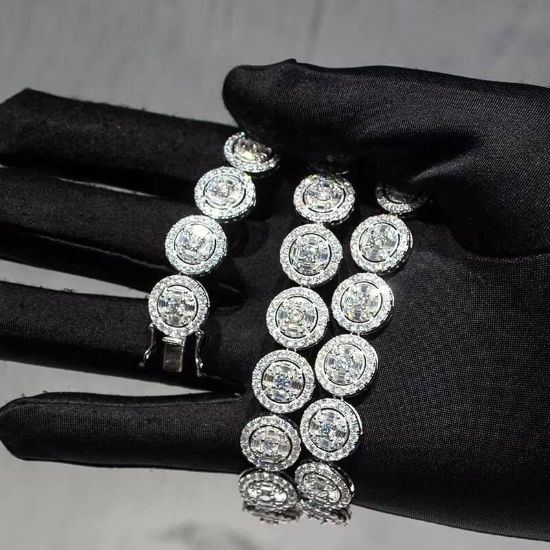 Hip Hop Chain VVS Moissanite Tennis Chain 13mm Width Iced Out VVS Cluster Tennis Chain Moissanite