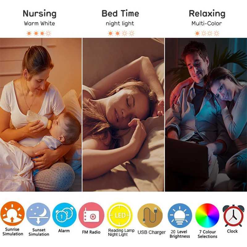 Wake Up Light Alarm Clock with Sunrise/Sunset Simulation Dual Alarms FM Radio Nightlight 7 Colors Natural Sounds Snooze M251205 - view 3