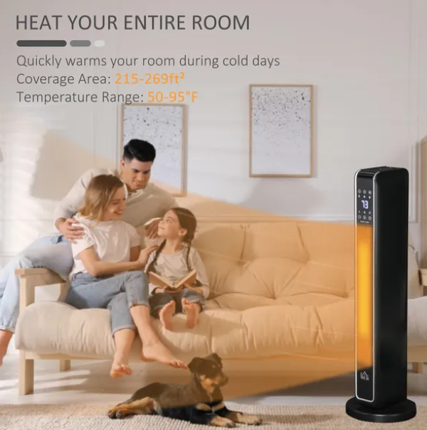 2-In-1 Portable Electric Tower Heater, Oscillating Space Heater for Indoor Use with Remote Control, 8H Timer, Three Heating Modes(High, Low, Fan), 750