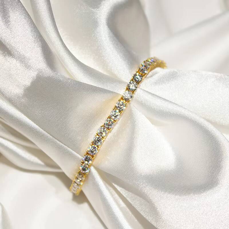 Hot Sale Moissanite Tennis Chain 925 Silver Gold Plated Mossinate 4mm Tennis Chain Moissanite