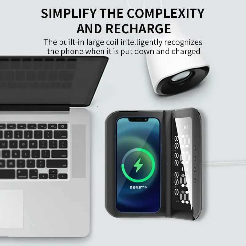 Wireless Charger Pad Stand with Alarm Clock Thermometer for Fast Charging Station M251205 - view 5