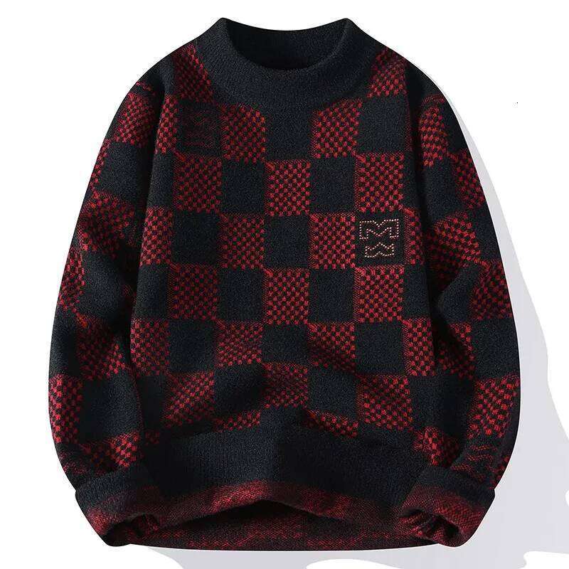 New Checkered Sweater American 2024 Trendy Men's Tops Classic Autumn Knitted Hoodie Fashionable Slimming Harajuku