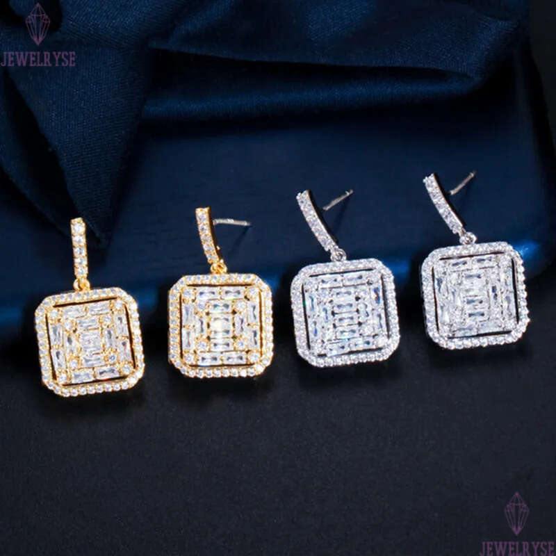 Luxury designer earring Jewelry Square 925 Silver Post Charm Earrings AAA Cubic Zirconia Copper 18k Gold White CZ Earring For Women Party Girls Valent