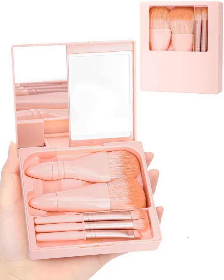5pcs Mini Complete Function Cosmetic Brushes with Mirror Shell Portable Travel Makeup Brush With mirror SetT251205