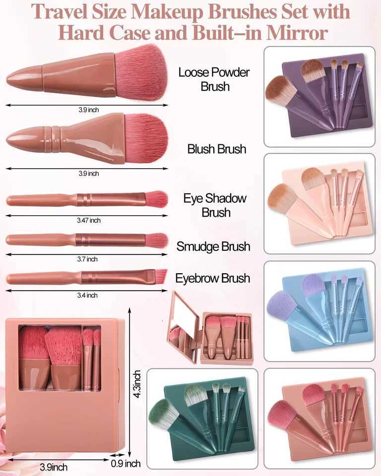 5pcs Mini Complete Function Cosmetic Brushes with Mirror Shell Portable Travel Makeup Brush With mirror SetT251205