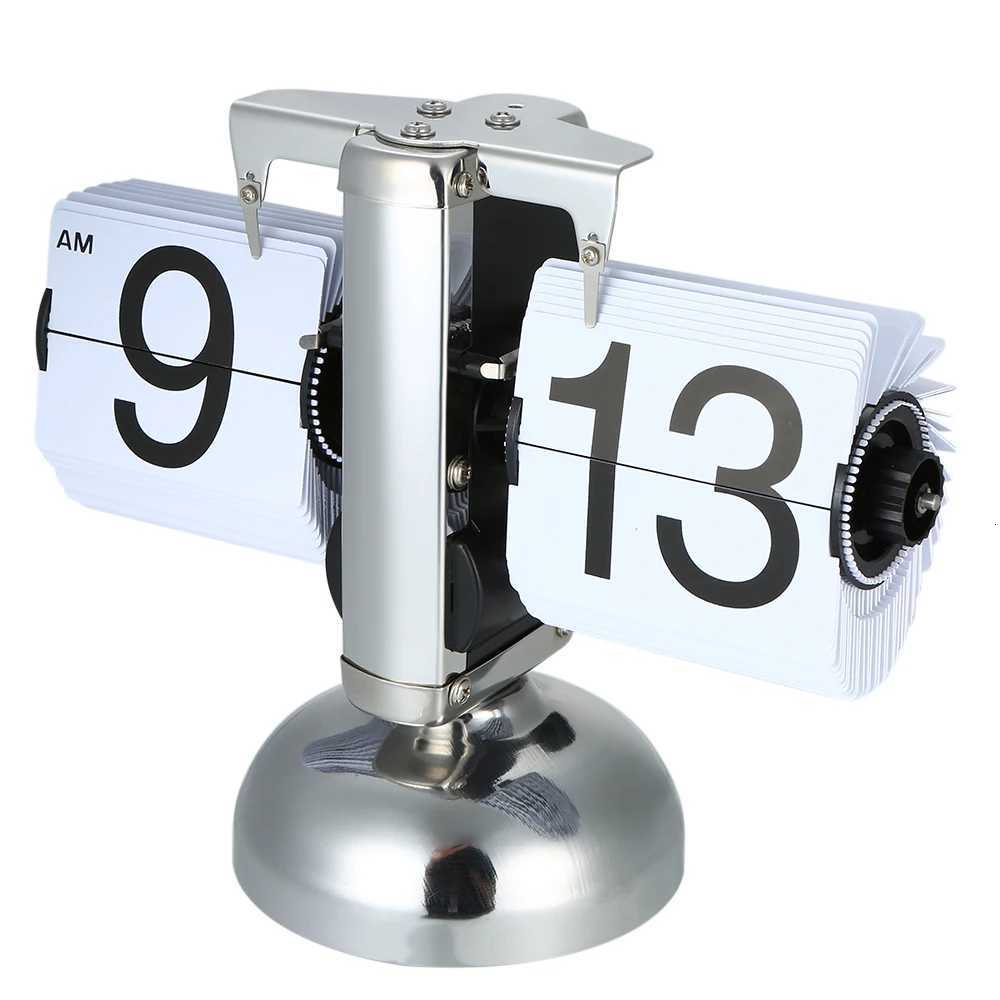 Small Scale Table Clock Retro Flip Over Clock Stainless Steel Flip Internal Gear Operated Quartz Clock Black/White M251205 - view 5