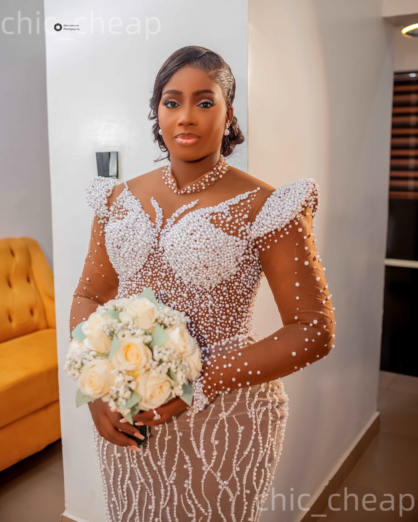 2026 Arabic Aso Ebi Plus Size Ivory Wedding Dresses Illusion Pearls Full Sleeves Detachable Train Luxurious Bridal Gowns Dress For Brides ZJ2055