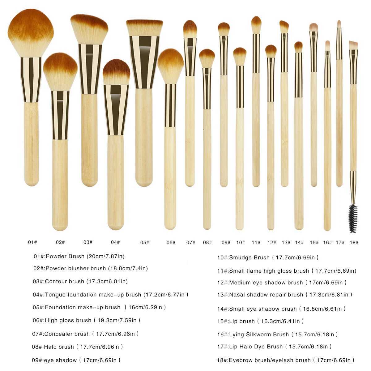 18 PCS Makeup Brushes Sets Bamboo Cosmetic Eyeshadow Foundation Powder Blush Eye Make Up Brush Blending Beauty Tools KitsT251205