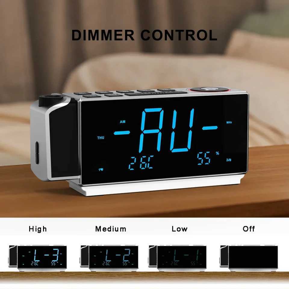 Projection Alarm Clock with FM Radio USB Charging 18 LED Display Night Light Dual Alarm Snooze Dimmer Control Bedside Clock M251205 - view 5