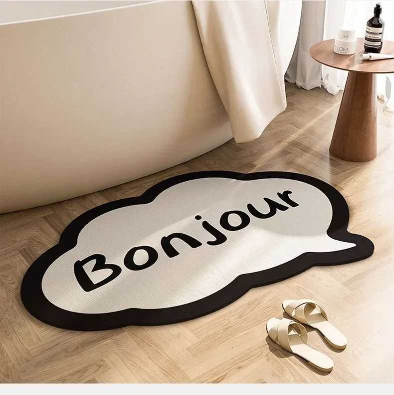 Black and white irregular absorbent floor mat at the bathroom door bathroom toilet anti slip quick drying diatomaceous earth H251205