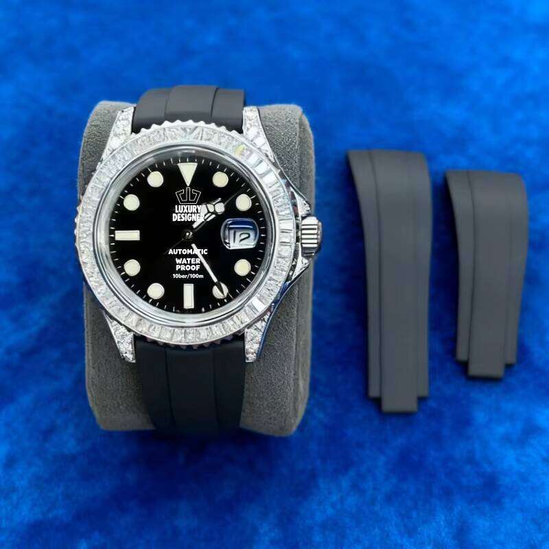 Luxury VVS1 Sapphire Glass Moissanite Bezel 41MM Rubber Strap Automatic Mechanical Watch - Wholesale for Daily Wear