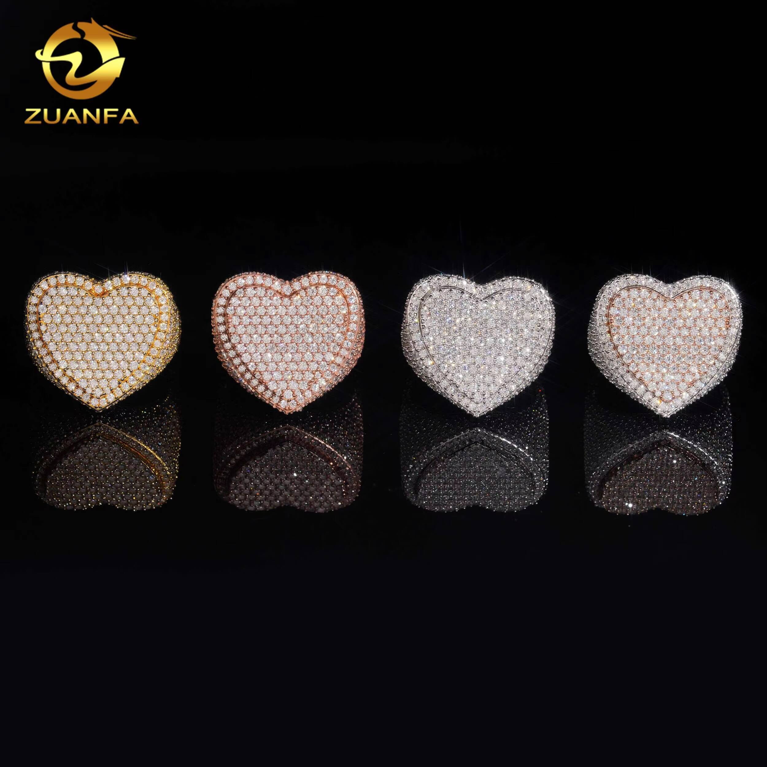 Fashion Fine Jewelry Iced Out Ring Gold Plated 925 Silver Rock Diamond Rings Men Iced Out VVS Moissanite Hip Hop Heart Ring