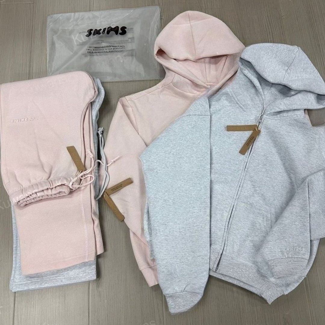 US Stock Skims Sets Women's Set Outfit Full Zip Up Hoodie Pink Jacket Zip + Pants Sweatpants Sweat Long Clothes Outfit Sports Sportswear Yoga XS-L
