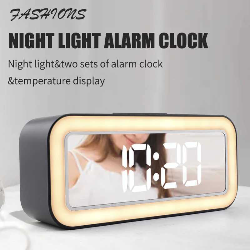 Large LED Night Light Mirror Digital Alarm Clock Thermometer Type-C USB Output 12/24H Display Table Dual Snooze Sound Alarms M251205 - view 3