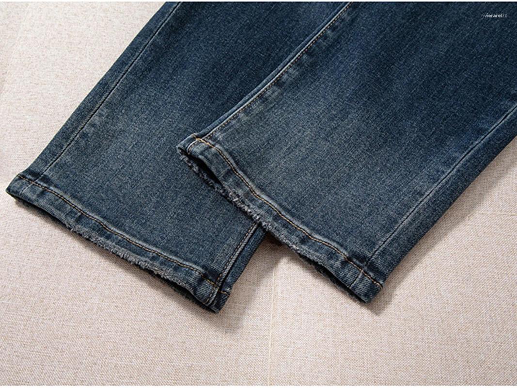 Women's Jeans 2025 Fall Arrival Vintage Washed Blue Elegant And Versatile Slightly Stretch Slim-Fit Denim Pants Z260313