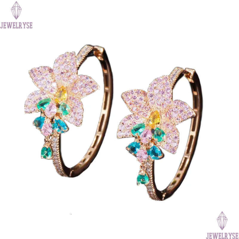 Fashion Hoop Crystal AAA Cubic Zirconia Flowers Designer Earrings Copper Colorful CZ Circle Earring Gold Jewelry Valentines Day For Women Party Gift