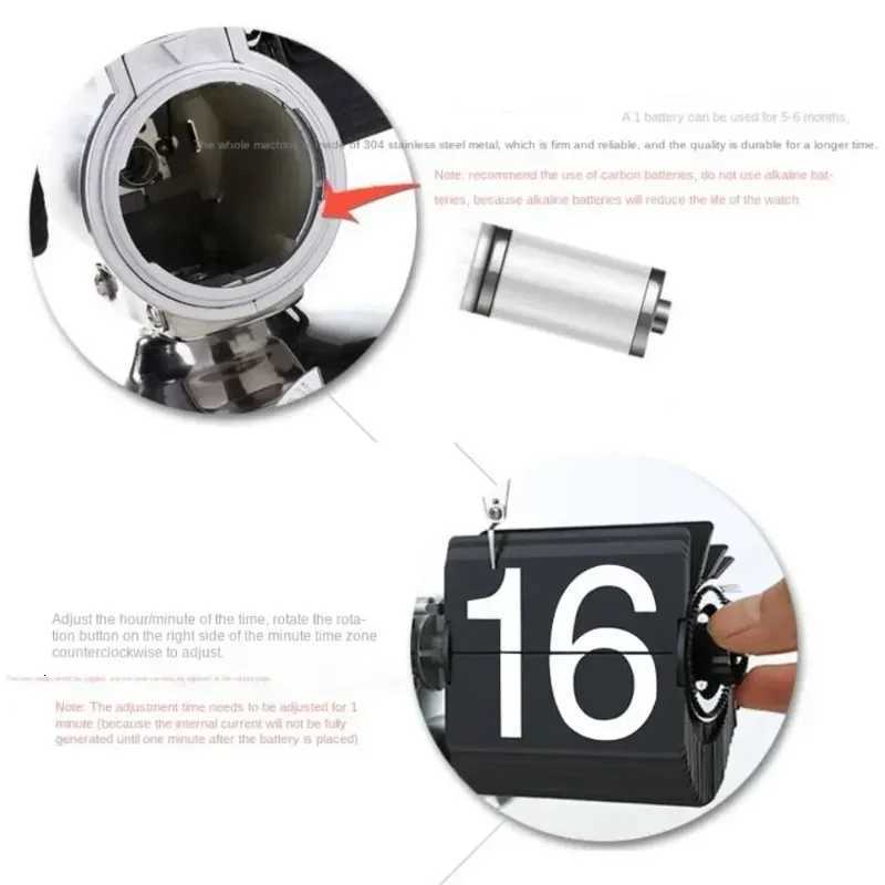 Retro Minimalist Flip Clock Stainless Steel Flip Internal Gear Quartz Clock Black/White Home Small Desktop Clock Digital Bedroom M251205 - view 4