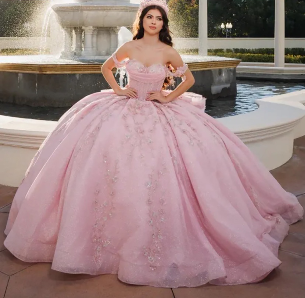 Bridal Gowns Plus Size Wedding Dresses Formal A Line Sweetheart Off-Shoulder Sequined Applique Pink Crystal Zipper Lace Up New Custom Bow