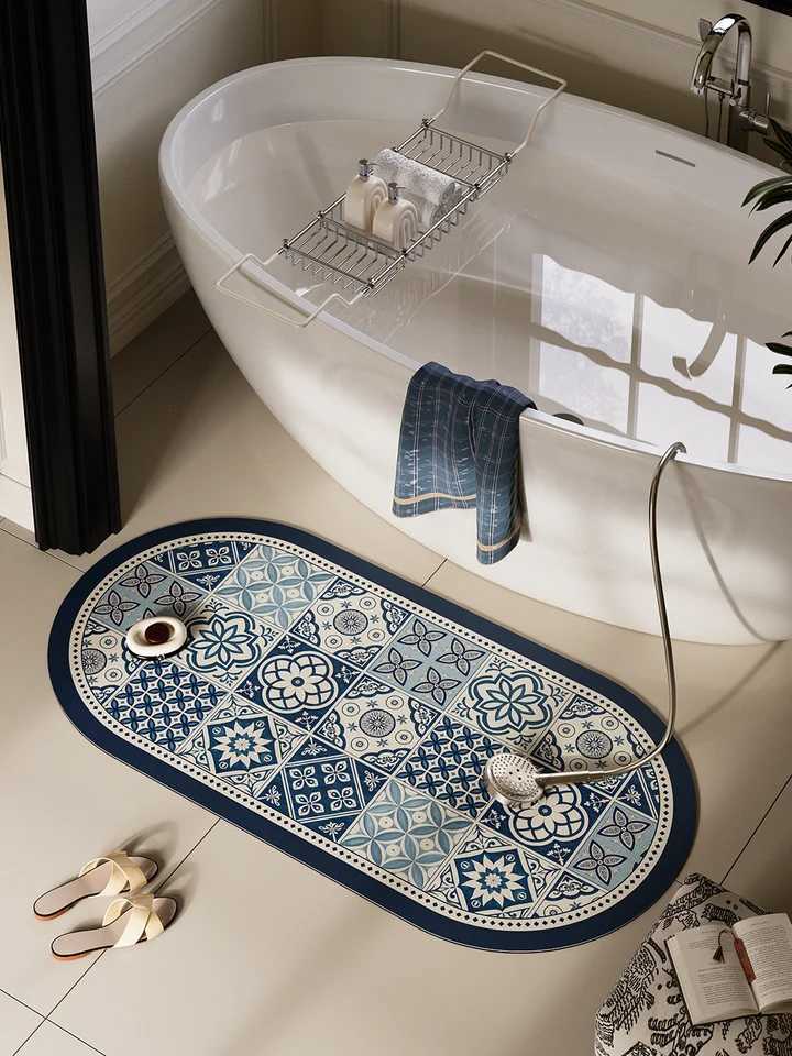 VIKAMA Lofis French Retro Style Ceramic Tile Bathroom Floor Mat Anti-Slip Foot Pad Water Absorbing Quick-Drying Home Decoration H251205