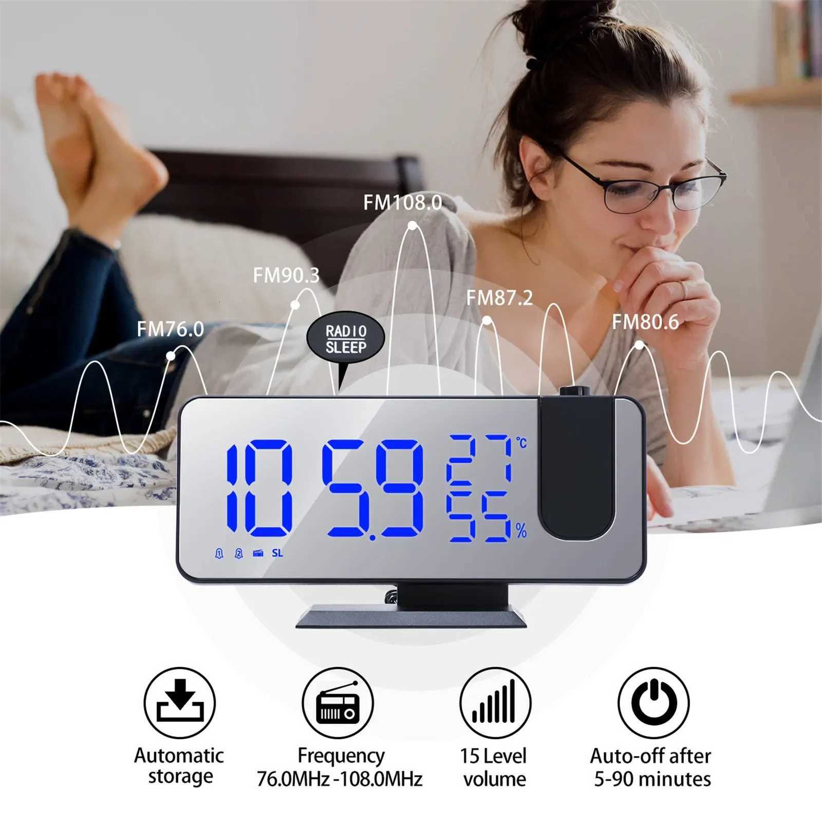 LED Digital Projection Alarm Clock Watch Table Electronic Desktop Clocks USB Wake Up FM Radio Time Ceiling Projector Function M251205 - view 3
