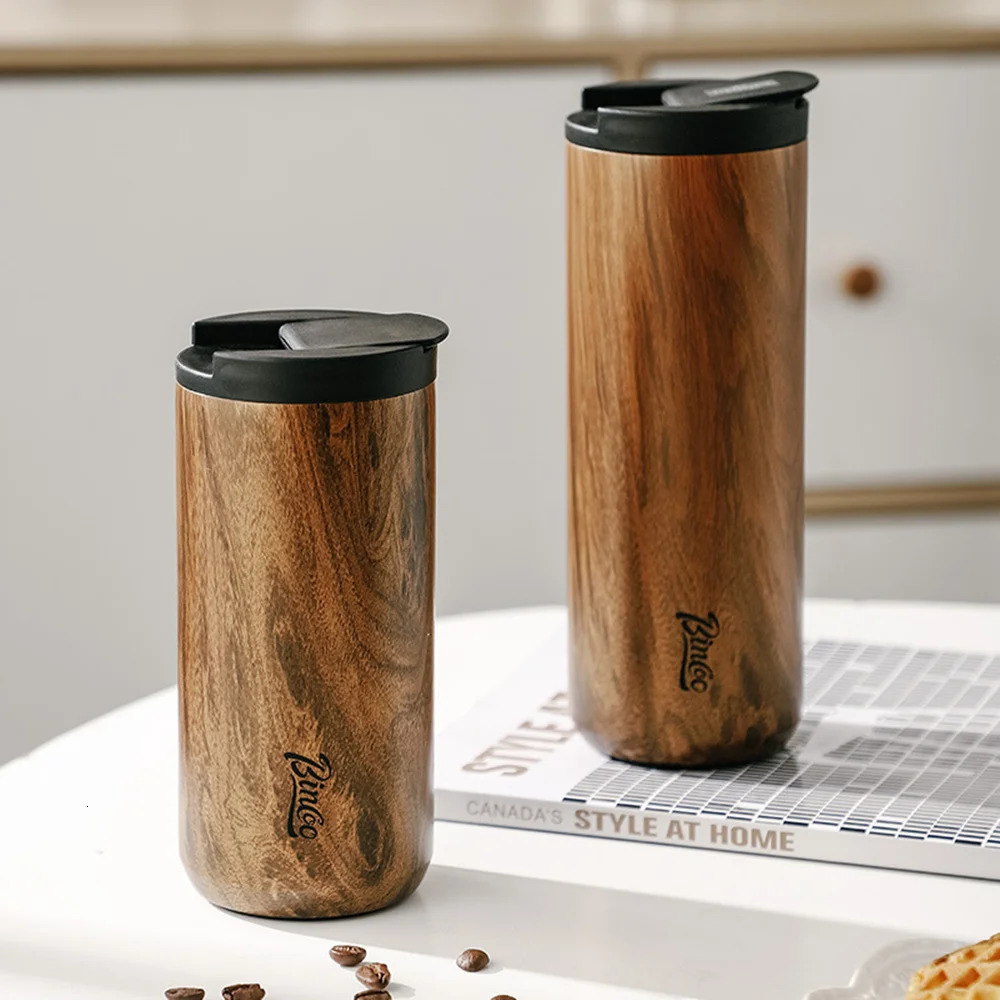 Wood Grain Pattern Thermal Cup Coffee Travel Mug Insulated Vaccum 304 Stainless Steel Thermos Bottle Tumbler Keep Cold 251107 W260226
