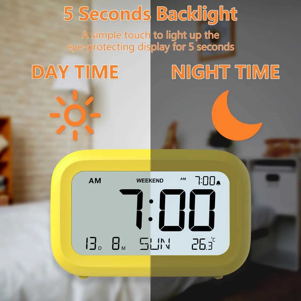 Digital Alarm Clock LCD Alarm Clock Calendar Temperature Humidity Display Electronic Desktop Clock for Home Office Bedroom Decor M251205 - view 7