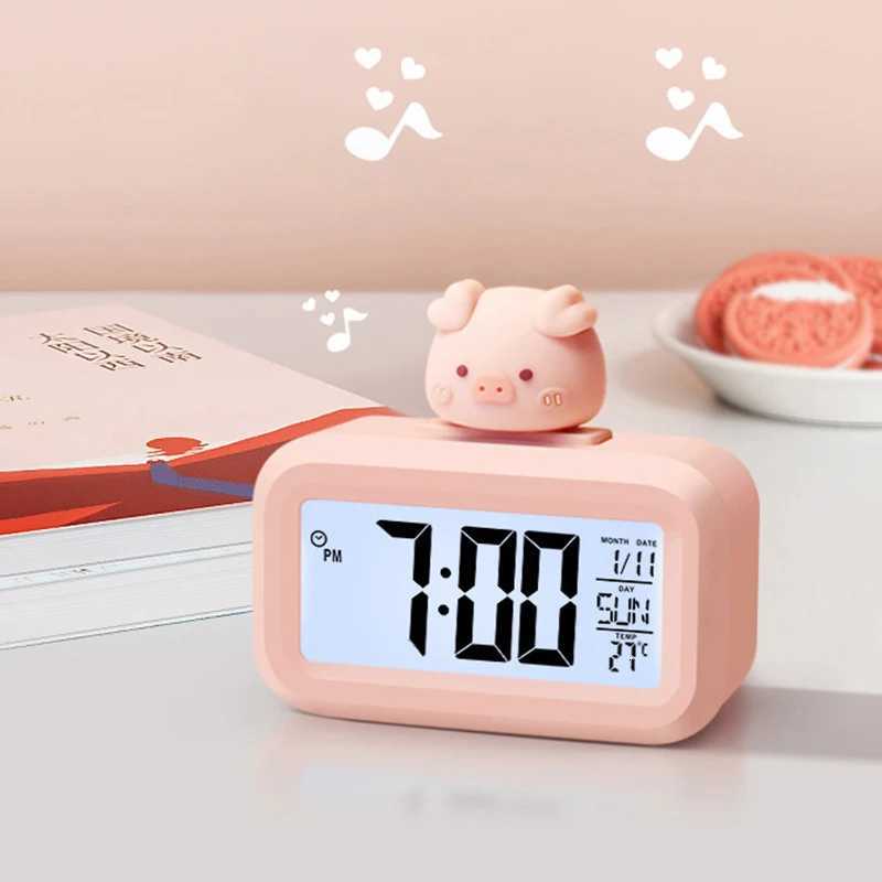 Cute Animal LED Digital Clock Rome Decor Cartoon Pig Alarm Clock with Night Light Room Cute Watch Bedroom Bedside Ornaments M251205 - view 3
