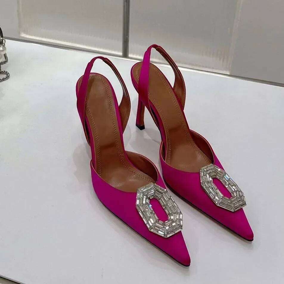 Sexy Luxury Designer High Heels Silk Rhinestone New Sandals Women Pointy Fine Heel Fashion Glitter Wedding Party Dress Shoes - view 6