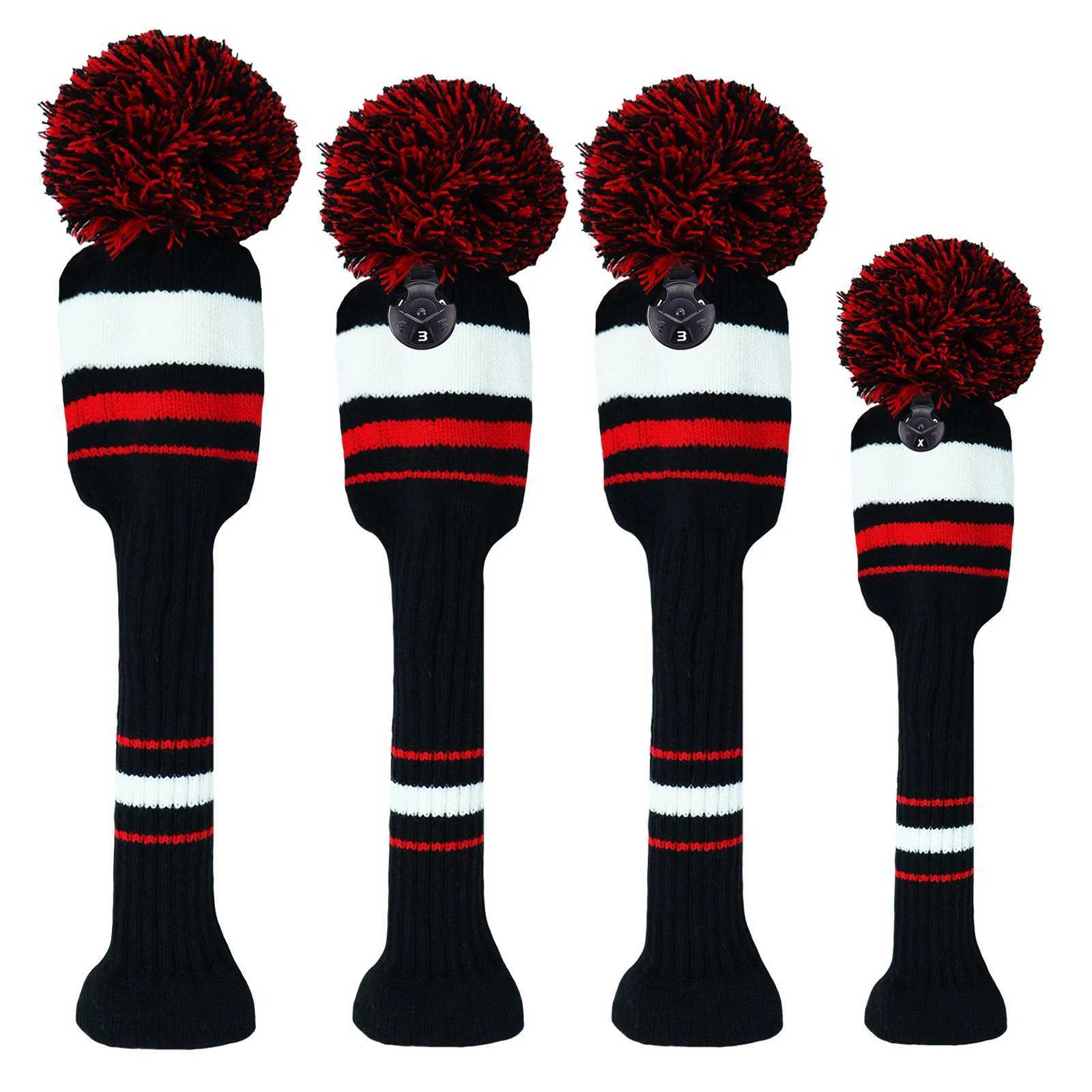 Knitted Golf Club Head Covers 4Pcs/Set Stretchable Pom-Pom Cover for Driver Fairway Wood Striped Contrast Colors Y251205