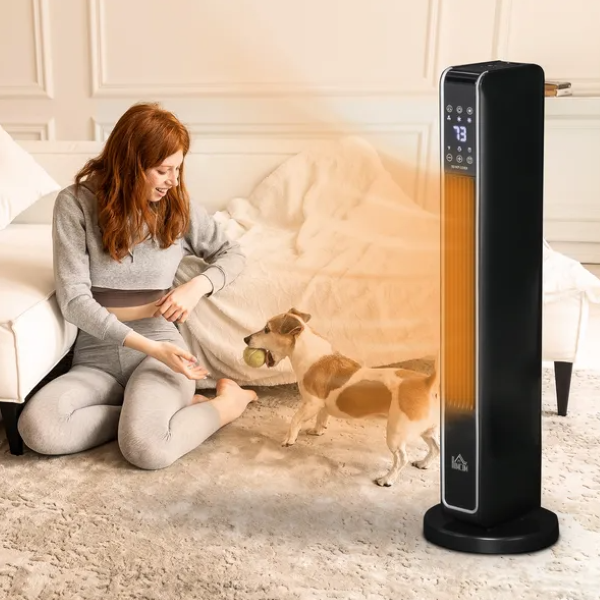 2-In-1 Portable Electric Tower Heater, Oscillating Space Heater for Indoor Use with Remote Control, 8H Timer, Three Heating Modes(High, Low, Fan), 750