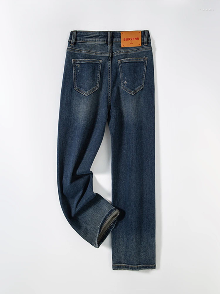 Women's Jeans 2025 Fall Arrival Vintage Washed Blue Elegant And Versatile Slightly Stretch Slim-Fit Denim Pants Z260313