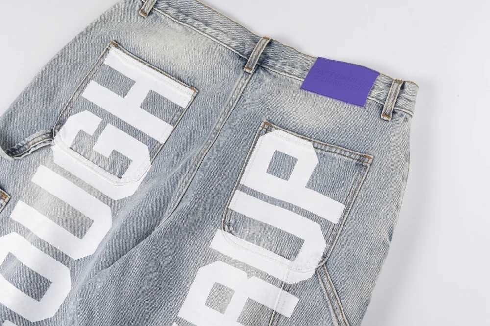 American Denim Shorts Men Personality Brand Diamond Inlaid Print Jeans Men Casual Pants X251205