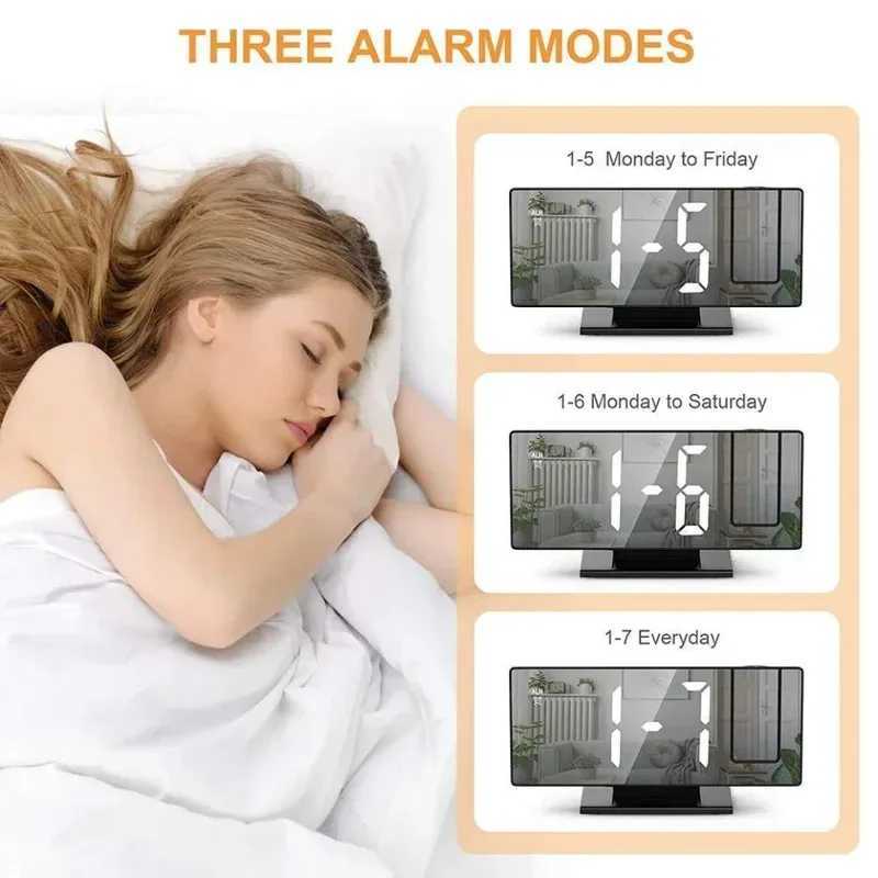 180 Arm Projection Alarm Clock Time Temperature USB Plug-in Digital Alarm Clock Snooze Table Clock 12/24H Projector LED Clock M251205 - view 7
