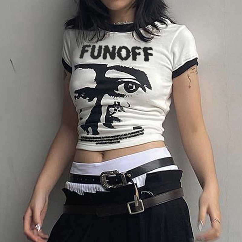 American retro white short-sleeved t-shirt for women, summer style, European-American cool girl blazer with exposed shoulders S251205