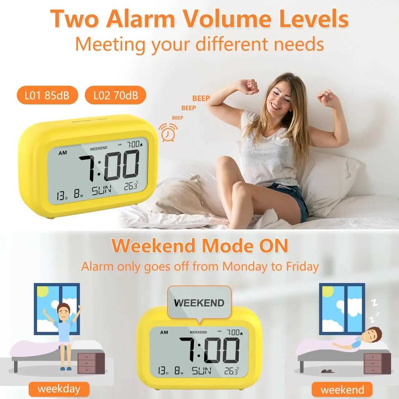 Digital Alarm Clock LCD Alarm Clock Calendar Temperature Humidity Display Electronic Desktop Clock for Home Office Bedroom Decor M251205 - view 5