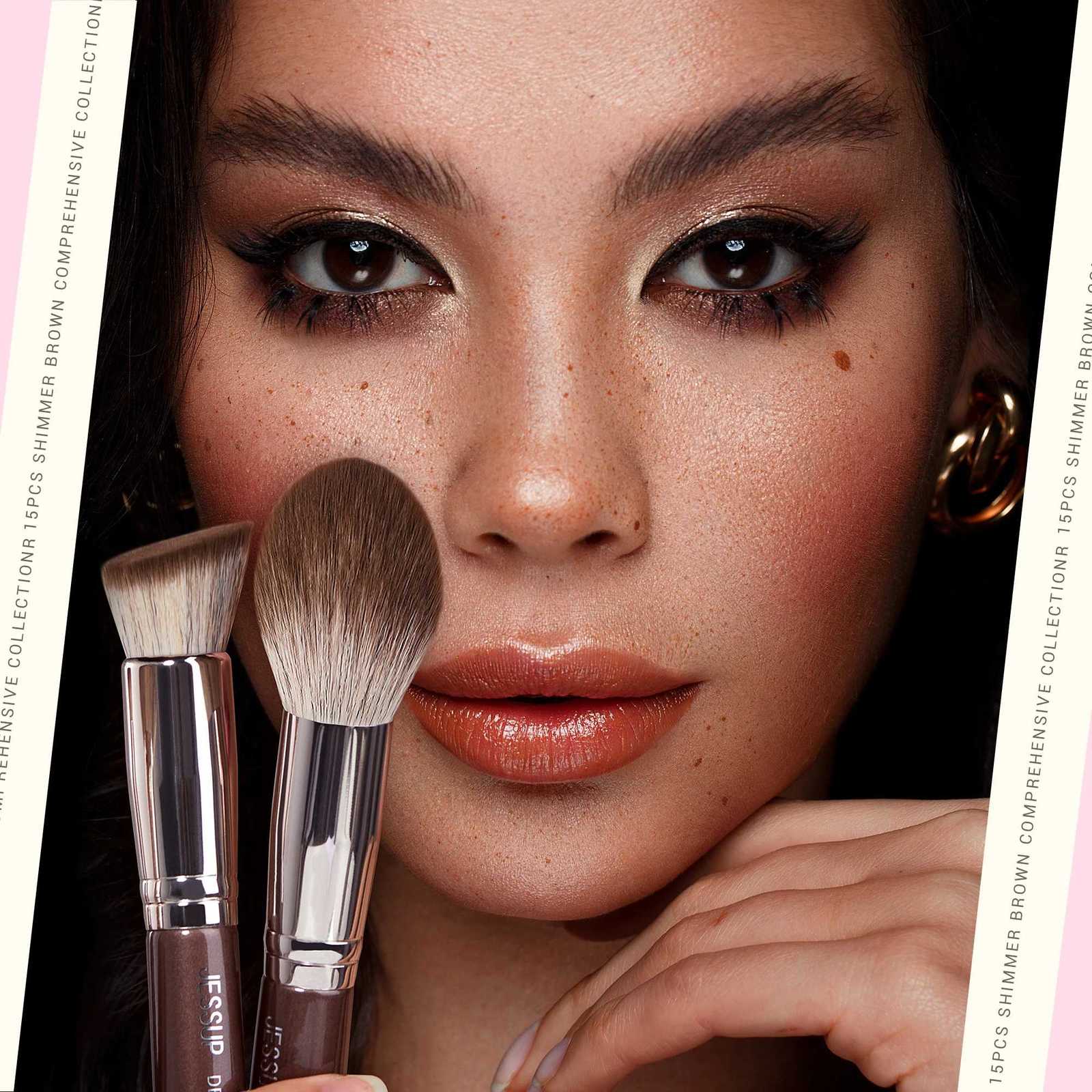 Jessup Makeup Brushes set 15pcs Brown Make up Brushes Vegan Foundation Blender Concealer Powder Eyeshadow Highlighter BrushT498T251205