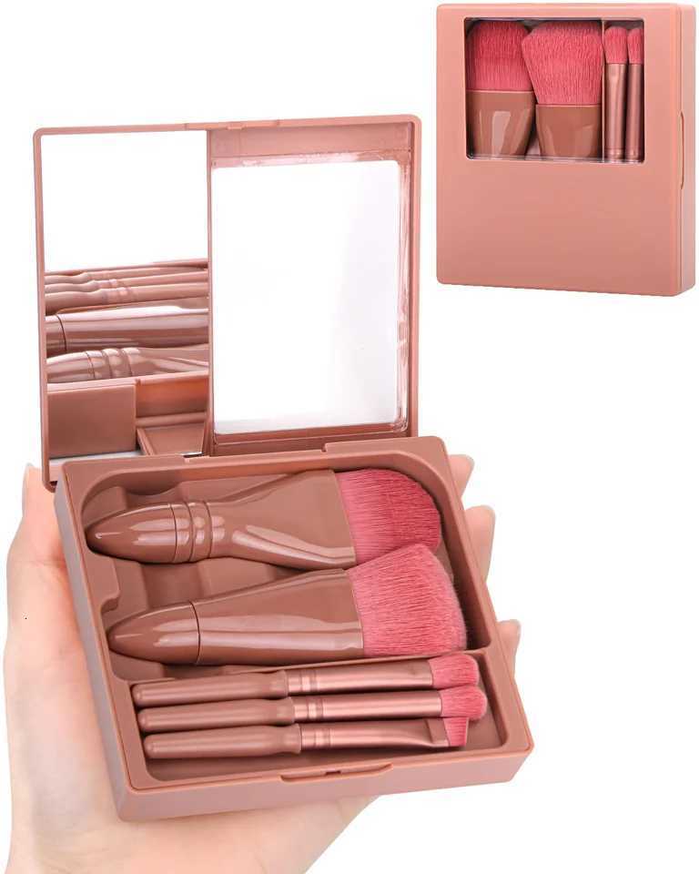 5pcs Mini Complete Function Cosmetic Brushes with Mirror Shell Portable Travel Makeup Brush With mirror SetT251205