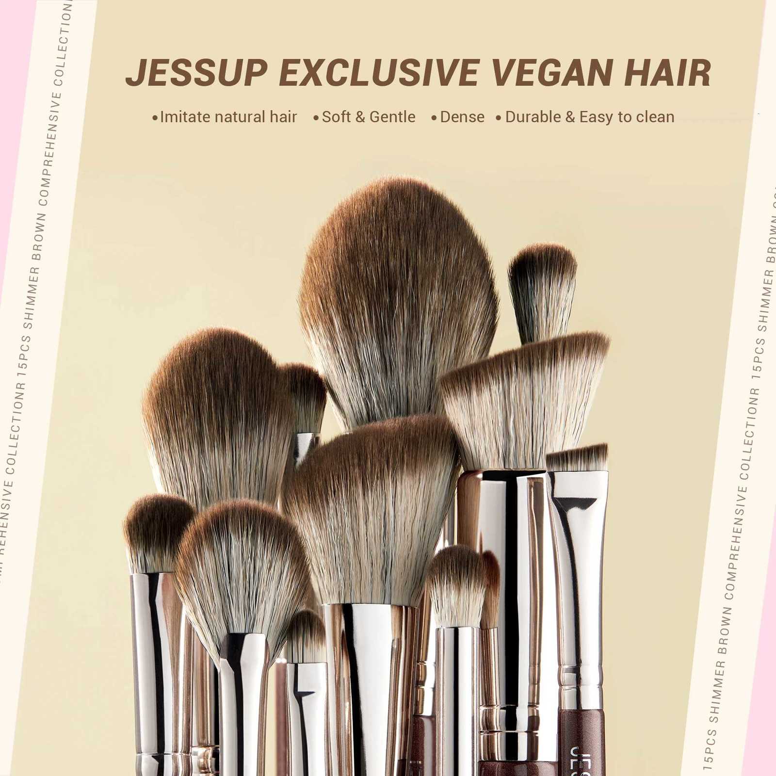 Jessup Makeup Brushes set 15pcs Brown Make up Brushes Vegan Foundation Blender Concealer Powder Eyeshadow Highlighter BrushT498T251205