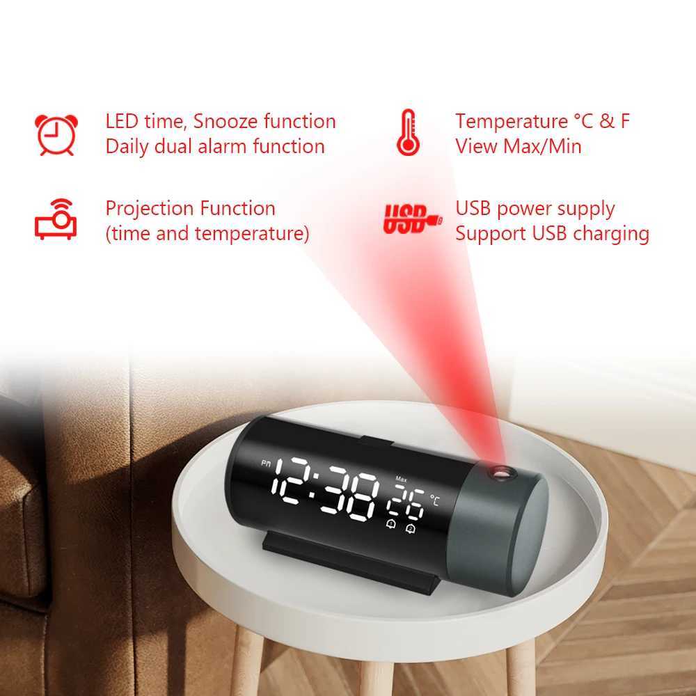 Projection Digital Alarm Clock with 180 Rotatable Projector Clear LED Display4-Level Brightness Dimmer for Bedroom M251205 - view 5