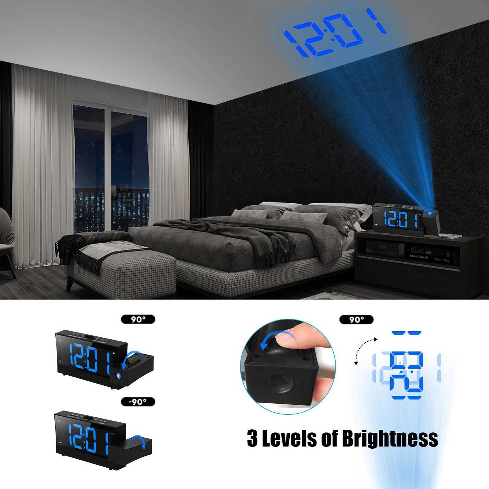 KKmoon 64in 3-in-1 180 Degree Clock Rotatable Projector Clock with Dual AlarmSnooze FM Radio Phone Charger Stepless Dimming M251205 - view 5