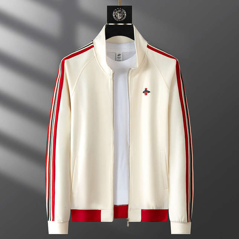 Minglu Bee Embroidery Elasticity Men's Sweatshirts Luxury Stand Collar Zipper Spring Autumn Sport Casual Cotton Male Hoodies 4XL