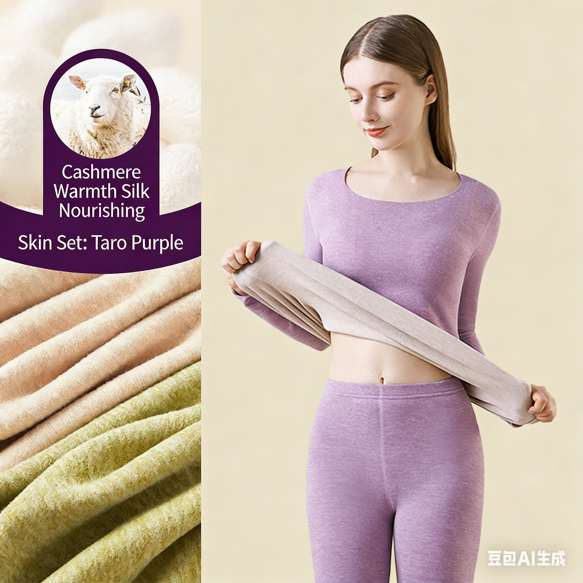 Women's Cashmere & Silk Autumn/Winter Thermal Set: Fleece-Lined Long Johns, Double-Sided Fleece Underwear, Thickened Leggings - Slim-Fit Base Lay