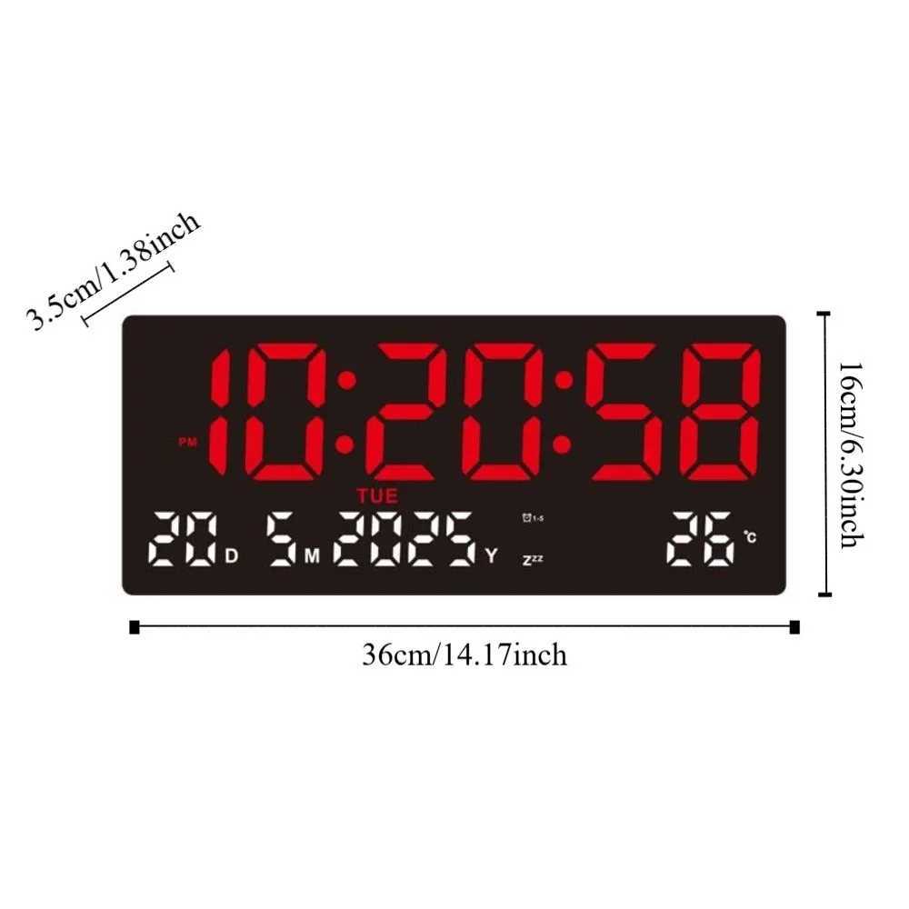 Large Digital Wall Clock Time/Date/Week/Temp Display 3 Alarm Clock LED Alarm Clock Brightness Adjustable Snooze M251205 - view 7