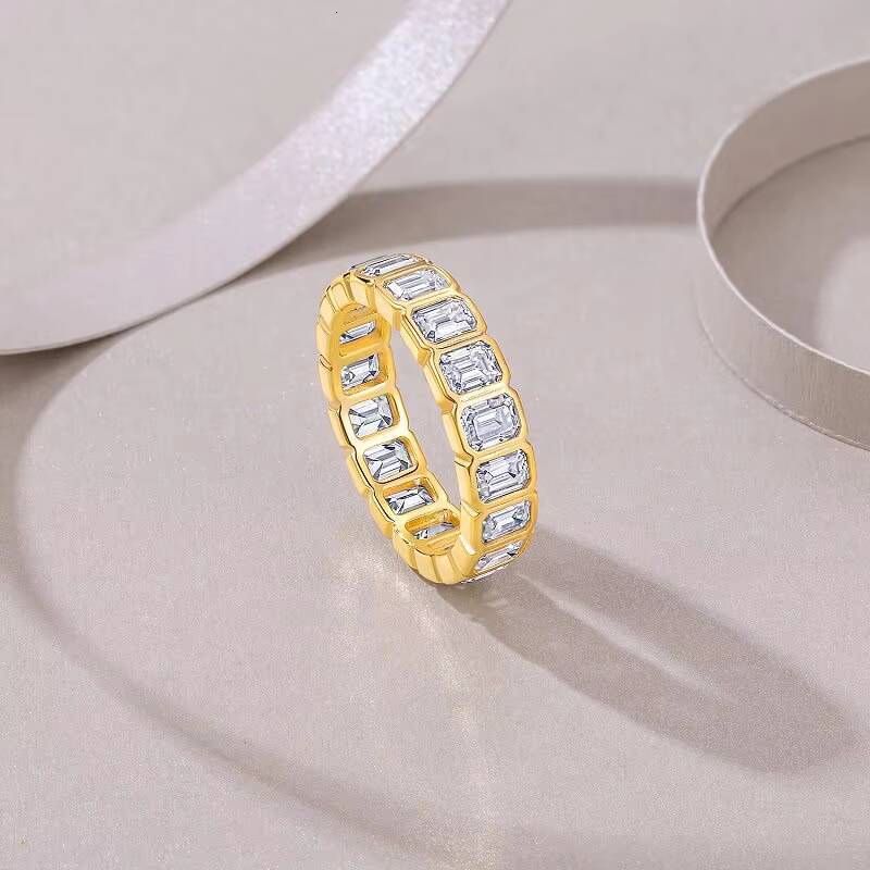 027CTW Emerald Cut Moissanite Full Eternity Ring 925 Sterling Silver for Daily Wear Wedding Anniversary Gift