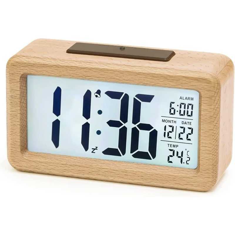 1PC Clock with Large LCD Backlit Display Alarm Clock Wooden Bedside Temperature Snooze Function Brightness Sensor M251205 - view 3