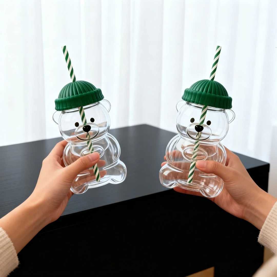 Bear glass with straw cute bear transparentmug suitable for juice milk tea smoothies home bars and officesXJ251205